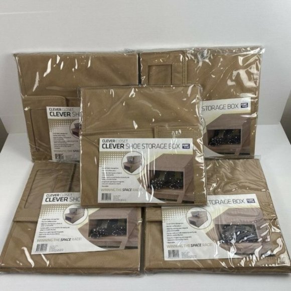 Clever Closet Shoes - 5x Clever Closet Stackable Coffee Colour Small Fabric Shoe Storage Box